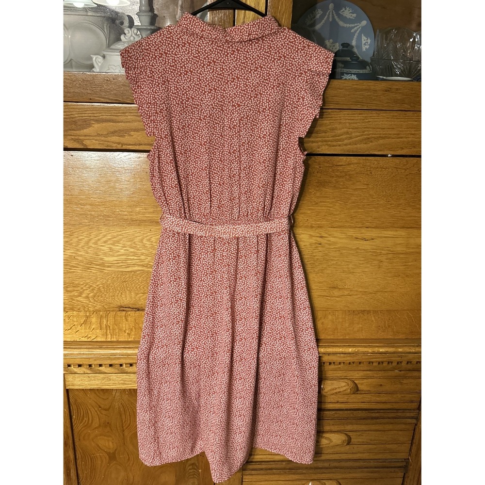 Monteau LA Cottagecore Boho Rust Floral Button Down Shirt Dress Midi Tie Waist - Picture 2 of 12